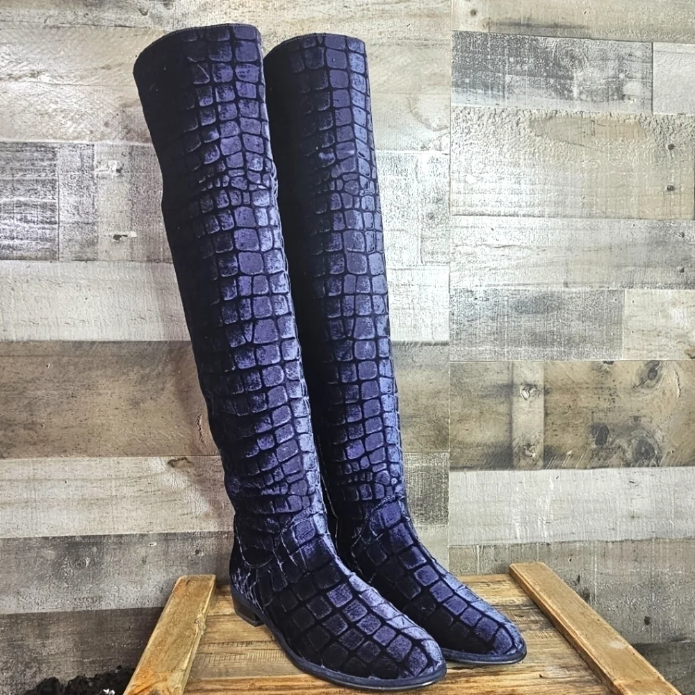 STUART WEITZMAN OTK Velvet Croc Print Boots - 38.5